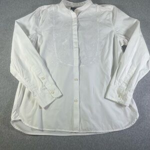 Lauren Ralph Lauren 100% Cotton White Embroidered Floral Shirt